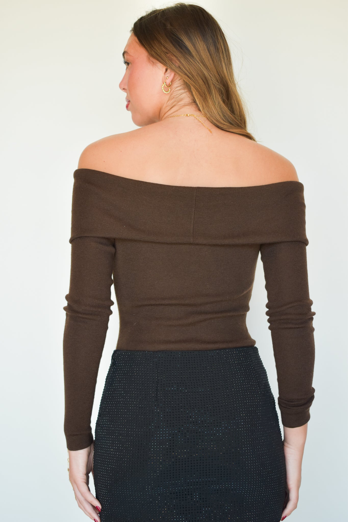 Off The Shoulder Long Sleeve- Chocolate