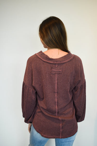 Basic Ribbed Knit Long Sleeve- Mauve-110 - TOPS - LONG SLEEVE-VERY J-[option4]-[option5]-[option6]-Leather & Lace Boutique Shop