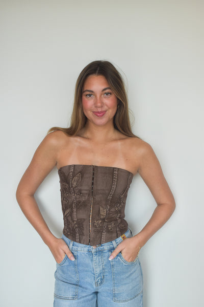 Mocha Blossom Corset-100 - TOPS - SHORT SLEEVE/SLEEVELESS-TICTOC-[option4]-[option5]-[option6]-Leather & Lace Boutique Shop