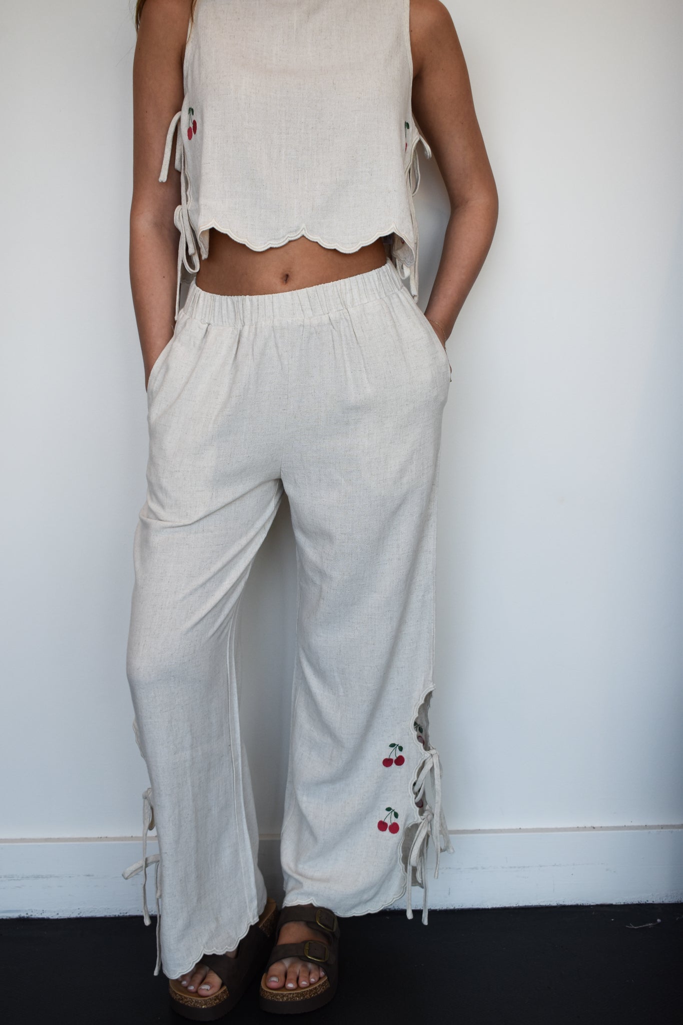 Cherries & Linen Wide Leg Pant-170 - SETS-GEEGEE-[option4]-[option5]-[option6]-Leather & Lace Boutique Shop