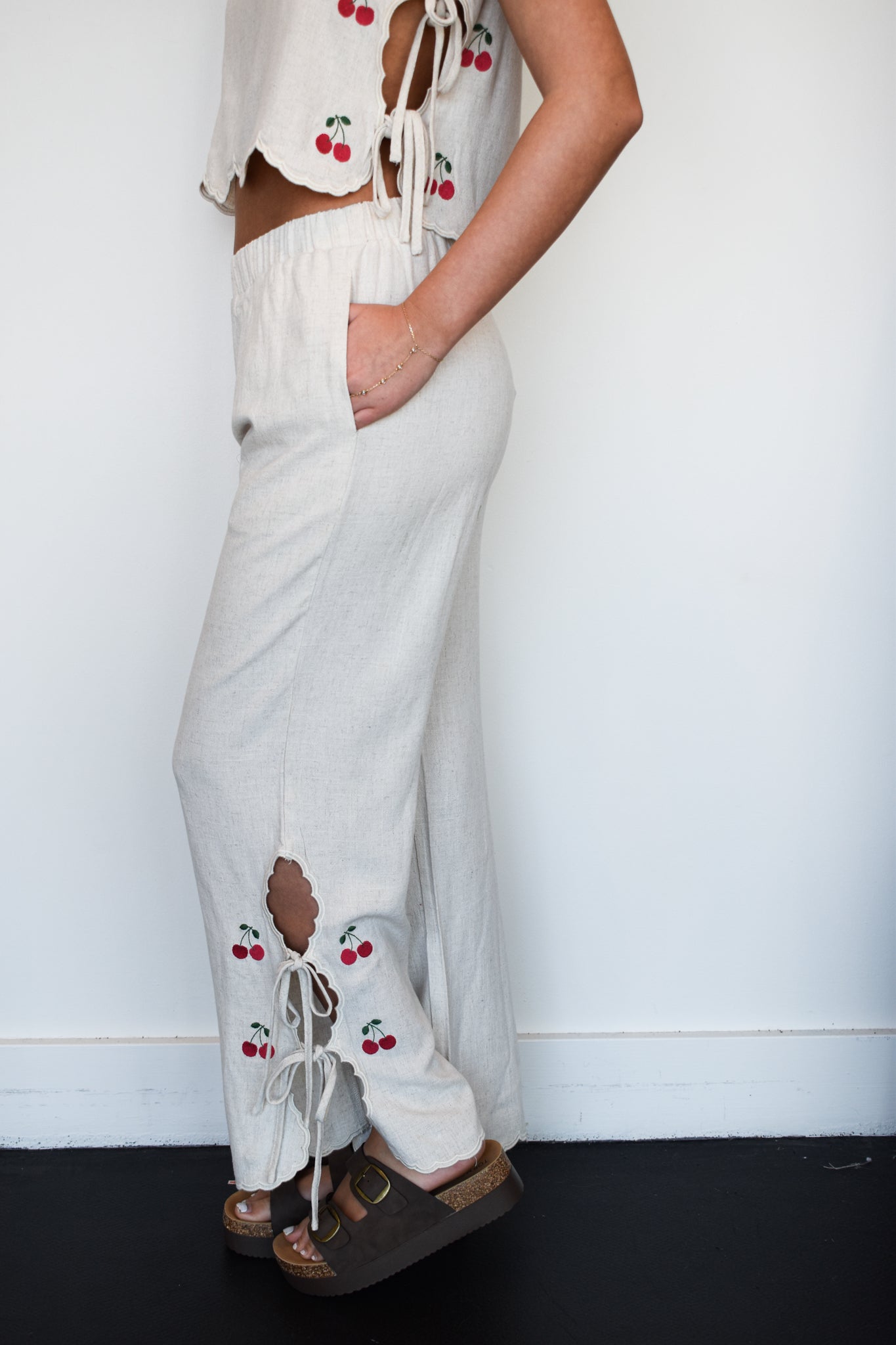 Cherries & Linen Wide Leg Pant-170 - SETS-GEEGEE-[option4]-[option5]-[option6]-Leather & Lace Boutique Shop