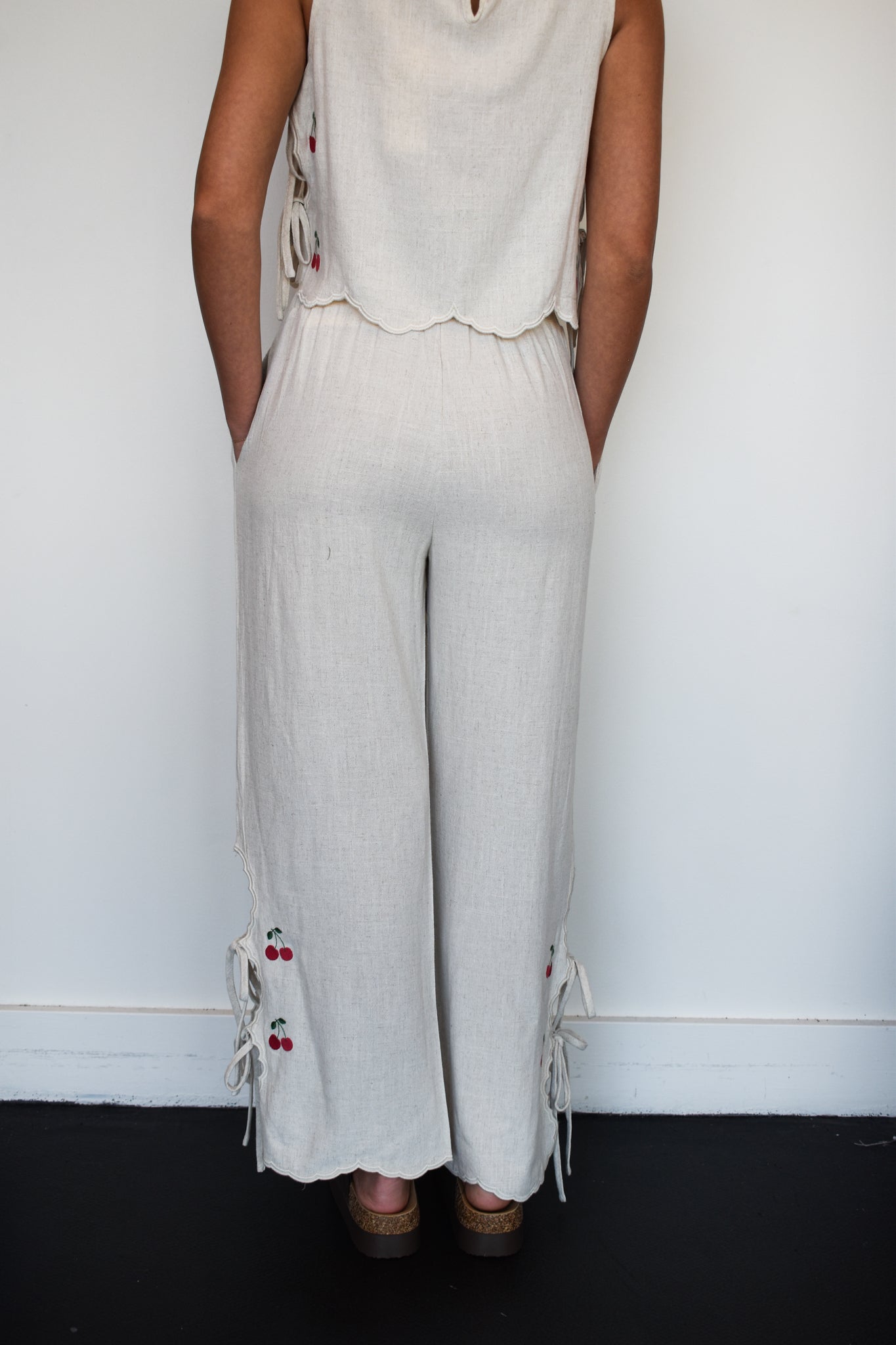 Cherries & Linen Wide Leg Pant-170 - SETS-GEEGEE-[option4]-[option5]-[option6]-Leather & Lace Boutique Shop