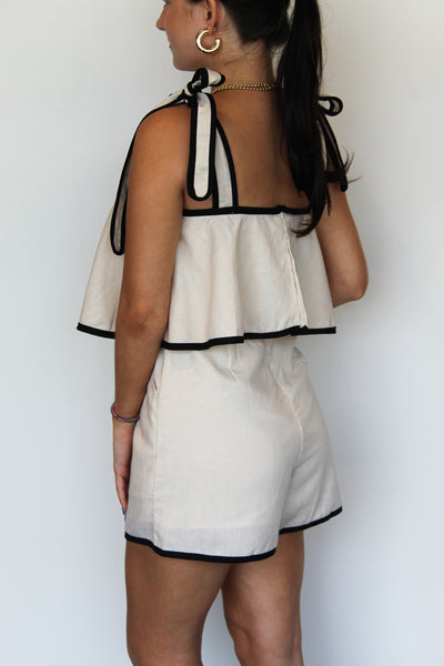 Contrast Tie Shoulder Romper-170 - ROMPERS-BLUE BLUSH-[option4]-[option5]-[option6]-Leather & Lace Boutique Shop