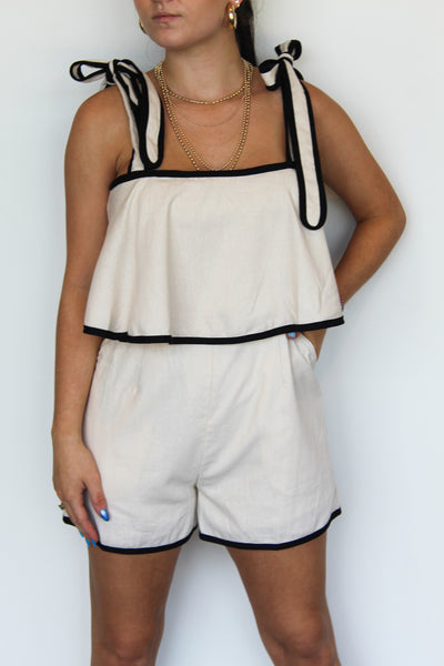 Contrast Tie Shoulder Romper-170 - ROMPERS-BLUE BLUSH-[option4]-[option5]-[option6]-Leather & Lace Boutique Shop