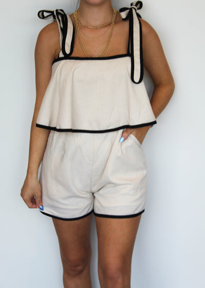 Contrast Tie Shoulder Romper-170 - ROMPERS-BLUE BLUSH-[option4]-[option5]-[option6]-Leather & Lace Boutique Shop