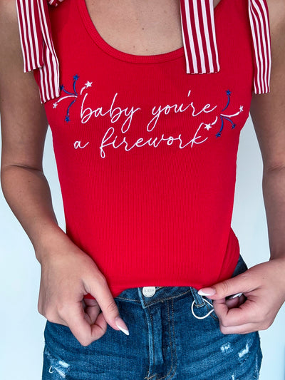 Baby You're A Firework Ribbon Tank-100 - TOPS - SHORT SLEEVE/SLEEVELESS-MAIN STRIP-[option4]-[option5]-[option6]-Leather & Lace Boutique Shop