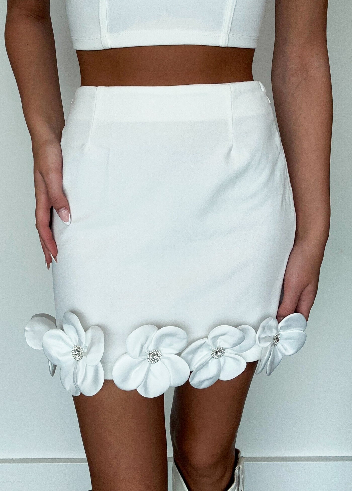 Floral Applique Mini Skirt-170 - SETS-KIWI-[option4]-[option5]-[option6]-Leather & Lace Boutique Shop