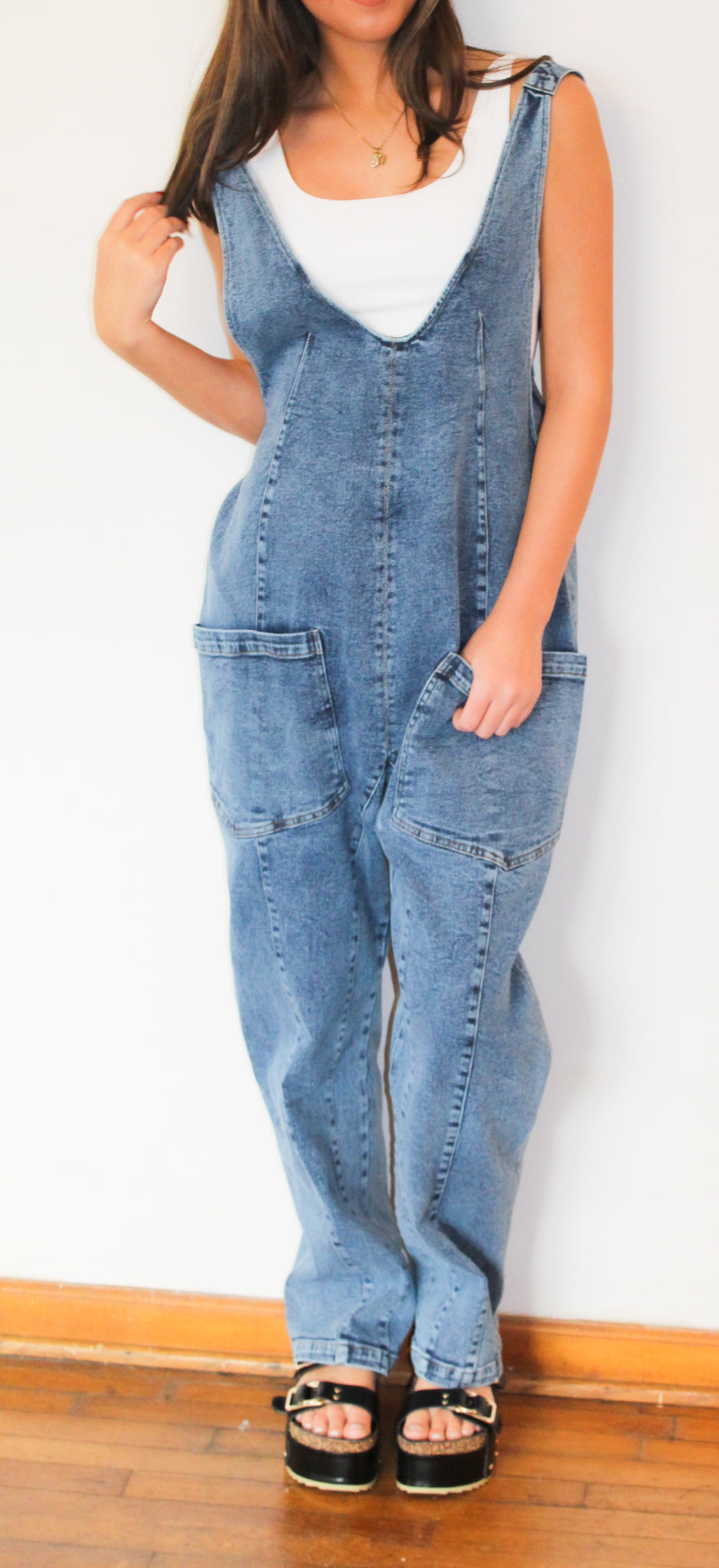 Chasing You Denim Jumpsuit-170 - ROMPERS-BETTER BE-[option4]-[option5]-[option6]-Leather & Lace Boutique Shop