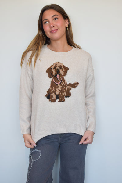 Vintage Dog Knit Crewneck-130 - TOPS - SWEATERS/SWEATSHIRTS-DEBUT-[option4]-[option5]-[option6]-Leather & Lace Boutique Shop