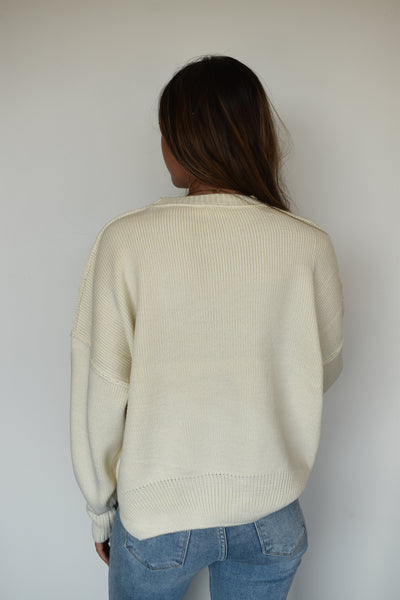 Loose Fit Knit Sweater- Cream-130 - TOPS - SWEATERS/SWEATSHIRTS-HYFVE-[option4]-[option5]-[option6]-Leather & Lace Boutique Shop