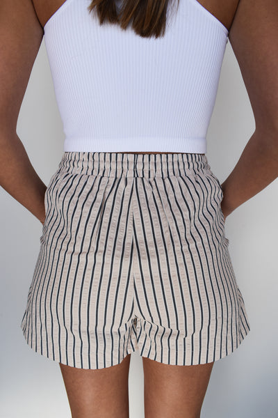 Marren Striped High Rise Shorts- Khaki-170 - SETS-ENTRO-[option4]-[option5]-[option6]-Leather & Lace Boutique Shop