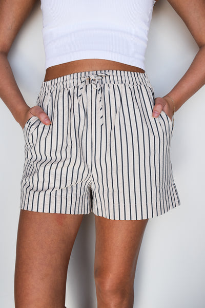 Marren Striped High Rise Shorts- Khaki-170 - SETS-ENTRO-[option4]-[option5]-[option6]-Leather & Lace Boutique Shop