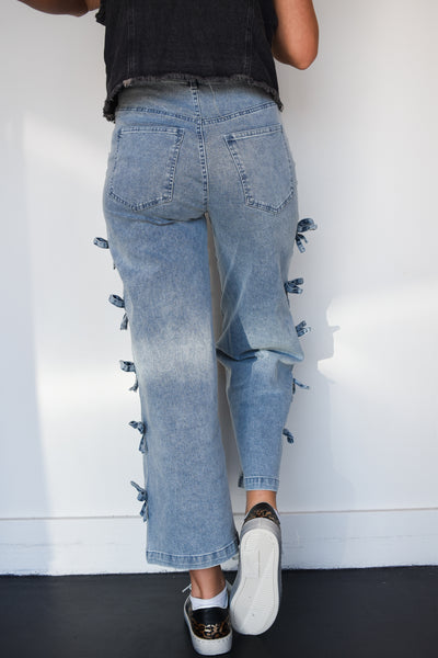 Bow Detail Wide Leg Denim-150 - BOTTOMS - DENIM-ENTRO-[option4]-[option5]-[option6]-Leather & Lace Boutique Shop