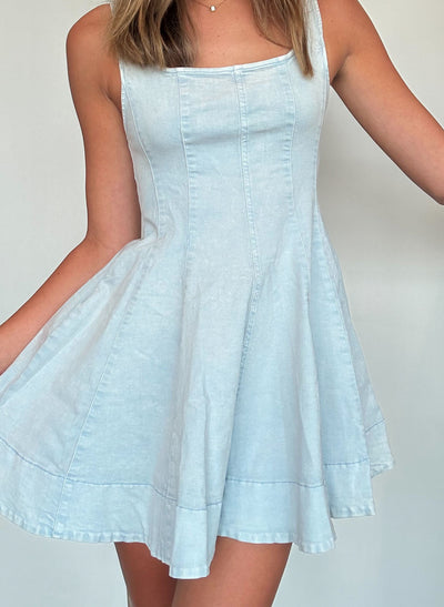 Square Neck Denim Babydoll Dress-170 - DRESSES-MUSTARD SEED-[option4]-[option5]-[option6]-Leather & Lace Boutique Shop