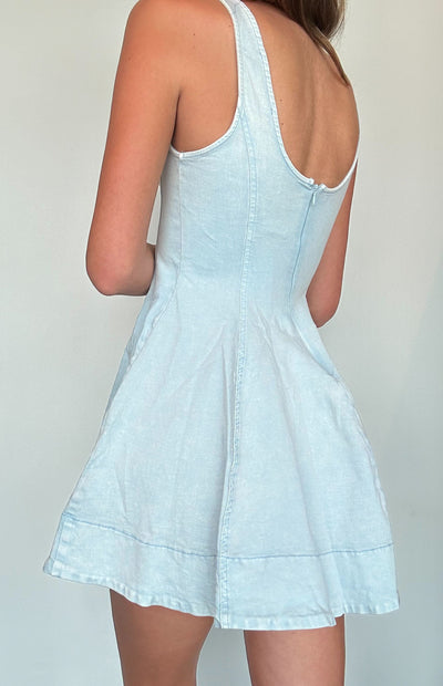 Square Neck Denim Babydoll Dress-170 - DRESSES-MUSTARD SEED-[option4]-[option5]-[option6]-Leather & Lace Boutique Shop