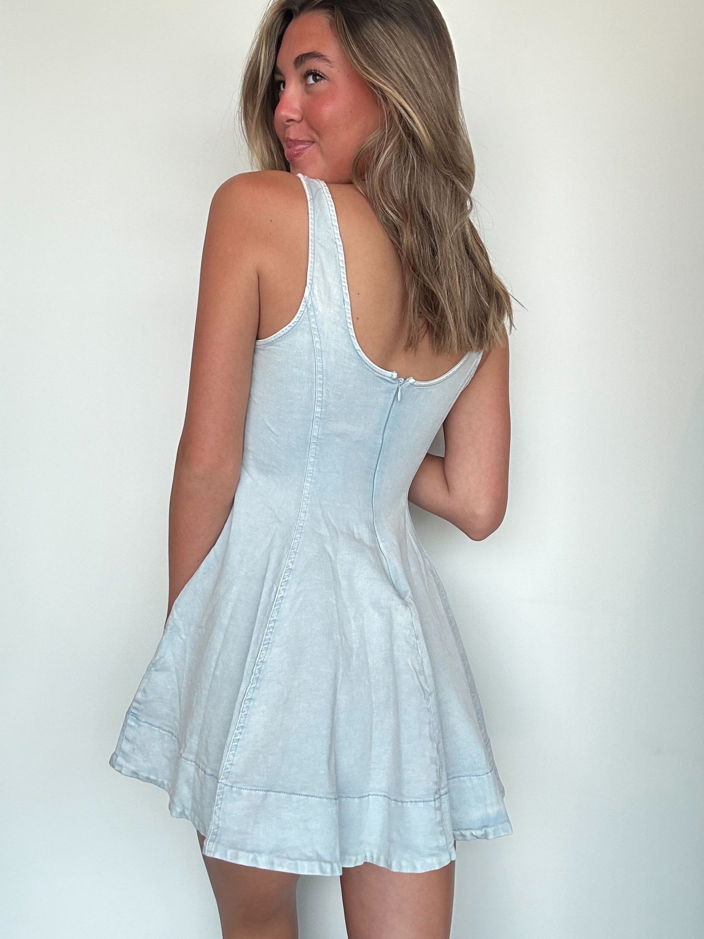 Square Neck Denim Babydoll Dress-170 - DRESSES-MUSTARD SEED-[option4]-[option5]-[option6]-Leather & Lace Boutique Shop