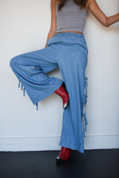 Peek-A-Boo Bow Linen Pants-160 - BOTTOMS - OTHER-ENTRO-[option4]-[option5]-[option6]-Leather & Lace Boutique Shop