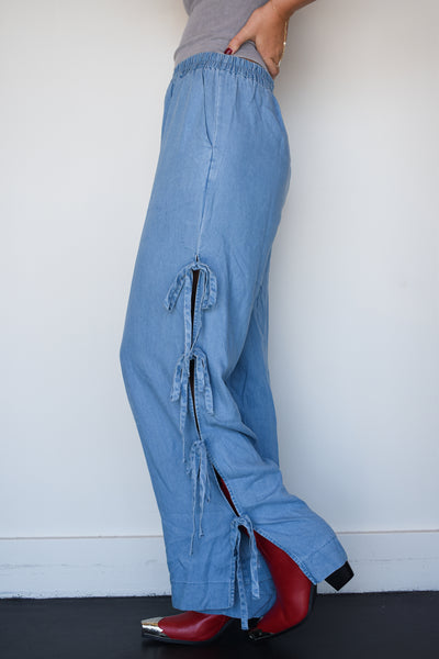 Peek-A-Boo Bow Linen Pants-160 - BOTTOMS - OTHER-ENTRO-[option4]-[option5]-[option6]-Leather & Lace Boutique Shop