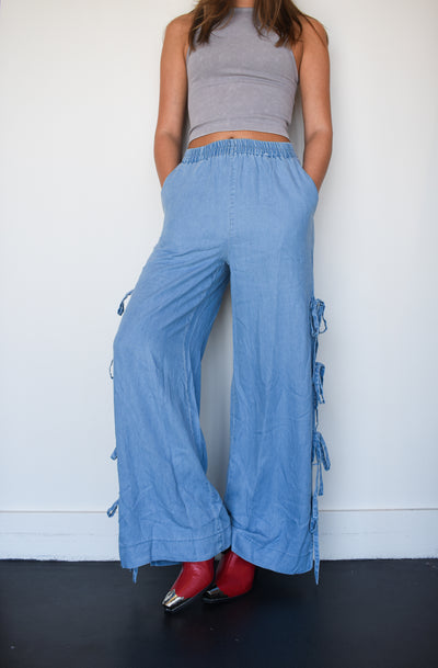 Peek-A-Boo Bow Linen Pants-160 - BOTTOMS - OTHER-ENTRO-[option4]-[option5]-[option6]-Leather & Lace Boutique Shop