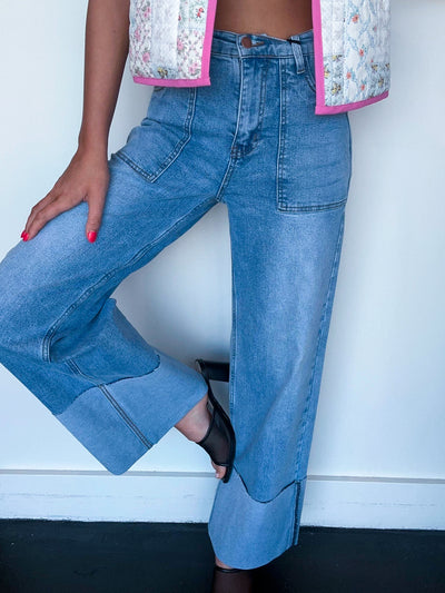 Chunky Hem Light Wash Denim-150 - BOTTOMS - DENIM-VIBRANT-[option4]-[option5]-[option6]-Leather & Lace Boutique Shop