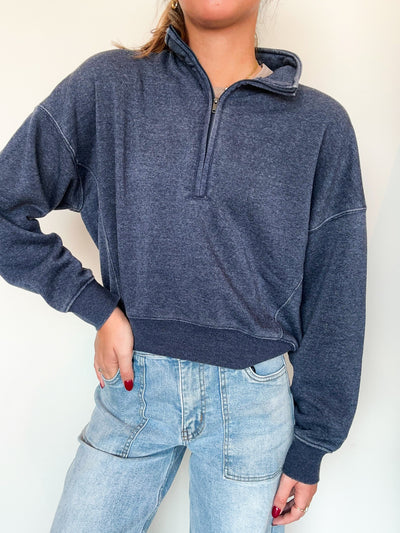 Courtney Quarter Zip- Heather Navy-130 - TOPS - SWEATERS/SWEATSHIRTS-HYFVE-[option4]-[option5]-[option6]-Leather & Lace Boutique Shop