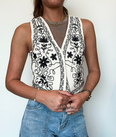 Vintage Embroidered Vest-100 - TOPS - SHORT SLEEVE/SLEEVELESS-POLAGRAM-[option4]-[option5]-[option6]-Leather & Lace Boutique Shop