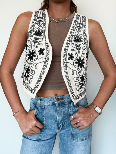 Vintage Embroidered Vest-100 - TOPS - SHORT SLEEVE/SLEEVELESS-POLAGRAM-[option4]-[option5]-[option6]-Leather & Lace Boutique Shop