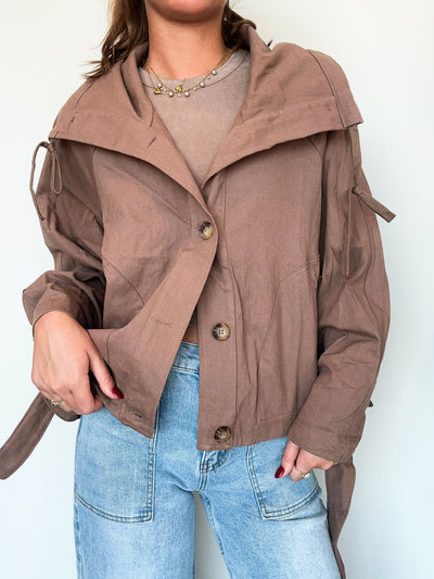 Babydoll Tie Detail Jacket- Mocha