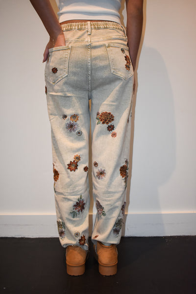 Floral Embroidered Denim-150 - BOTTOMS - DENIM-OLI & HALI-[option4]-[option5]-[option6]-Leather & Lace Boutique Shop