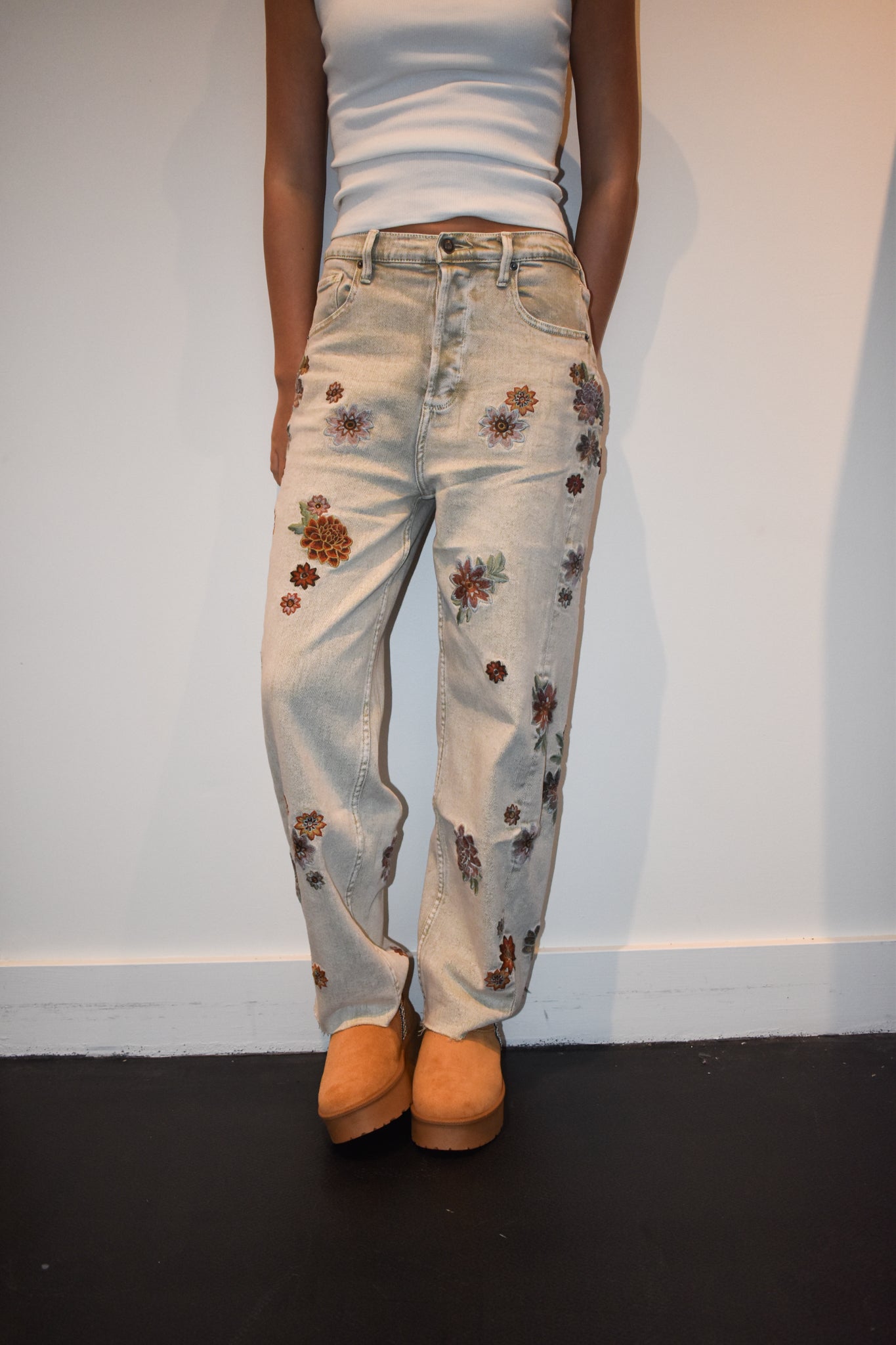 Floral Embroidered Denim-150 - BOTTOMS - DENIM-OLI & HALI-[option4]-[option5]-[option6]-Leather & Lace Boutique Shop