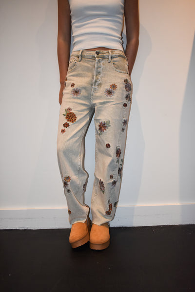 Floral Embroidered Denim-150 - BOTTOMS - DENIM-OLI & HALI-[option4]-[option5]-[option6]-Leather & Lace Boutique Shop