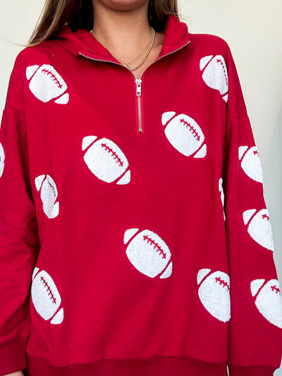 Terry Football Quarter Zip-130 - TOPS - SWEATERS/SWEATSHIRTS-WHY DRESS-[option4]-[option5]-[option6]-Leather & Lace Boutique Shop