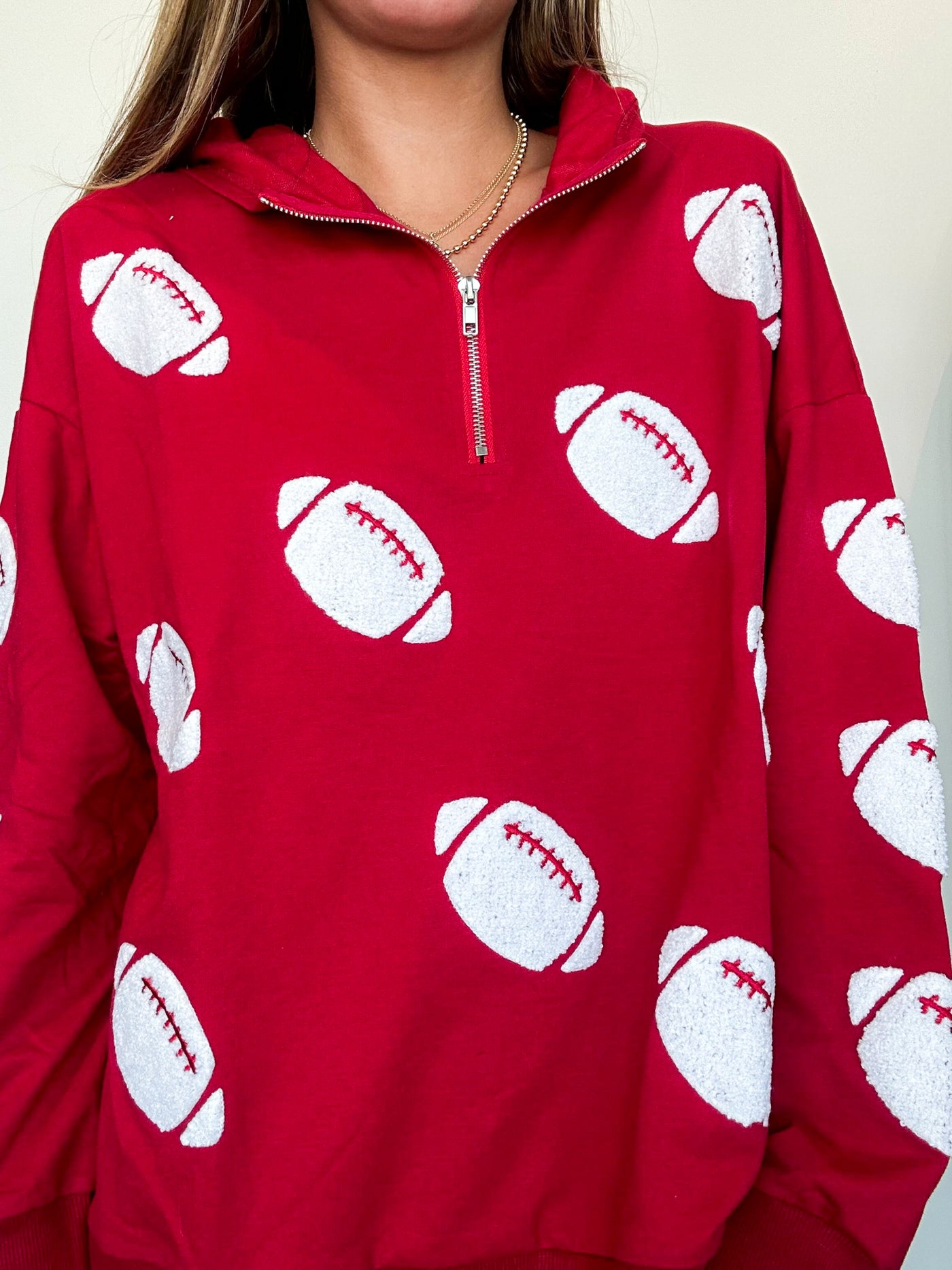 Terry Football Quarter Zip-130 - TOPS - SWEATERS/SWEATSHIRTS-WHY DRESS-[option4]-[option5]-[option6]-Leather & Lace Boutique Shop