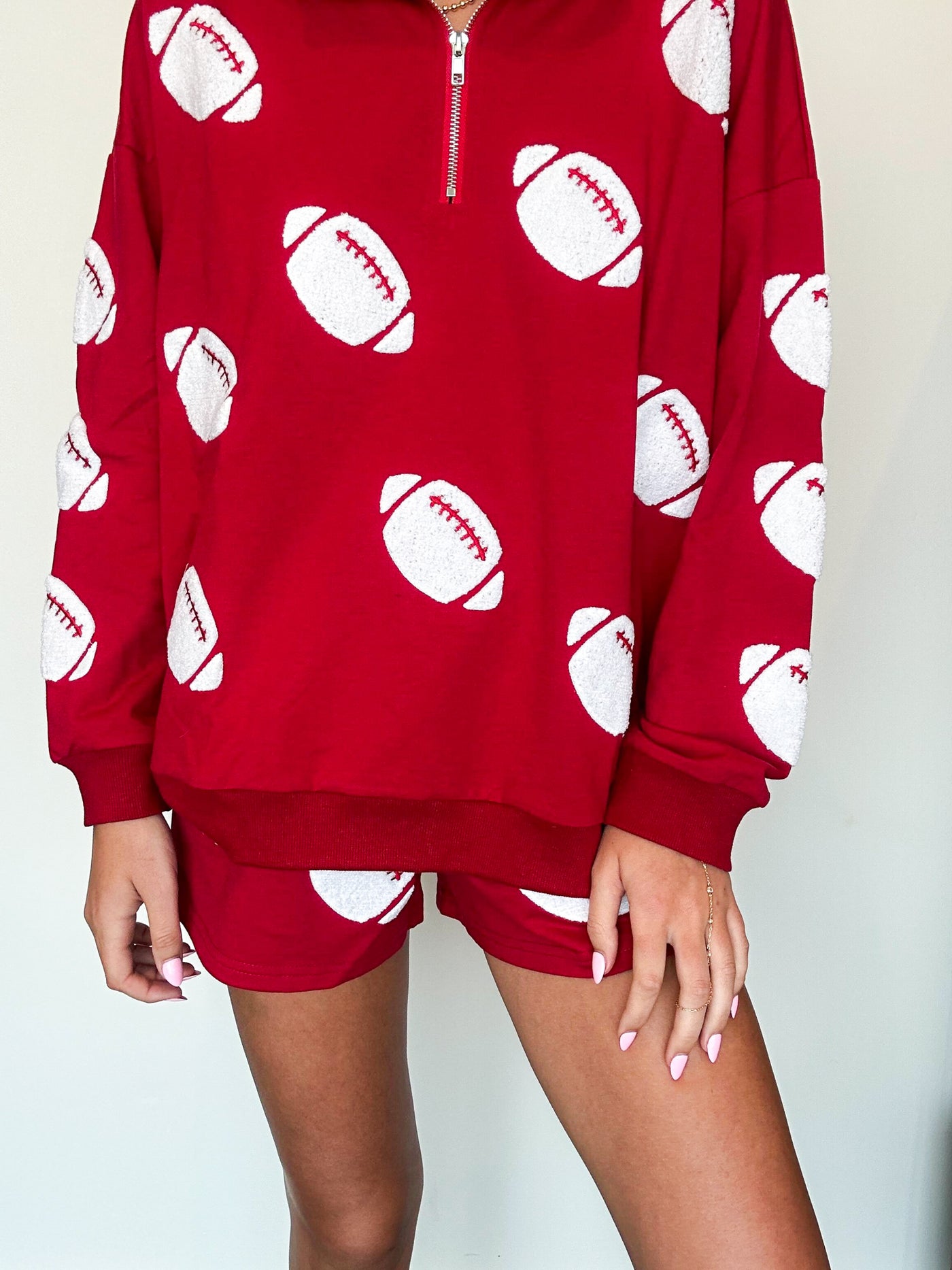 Terry Football Quarter Zip-130 - TOPS - SWEATERS/SWEATSHIRTS-WHY DRESS-[option4]-[option5]-[option6]-Leather & Lace Boutique Shop