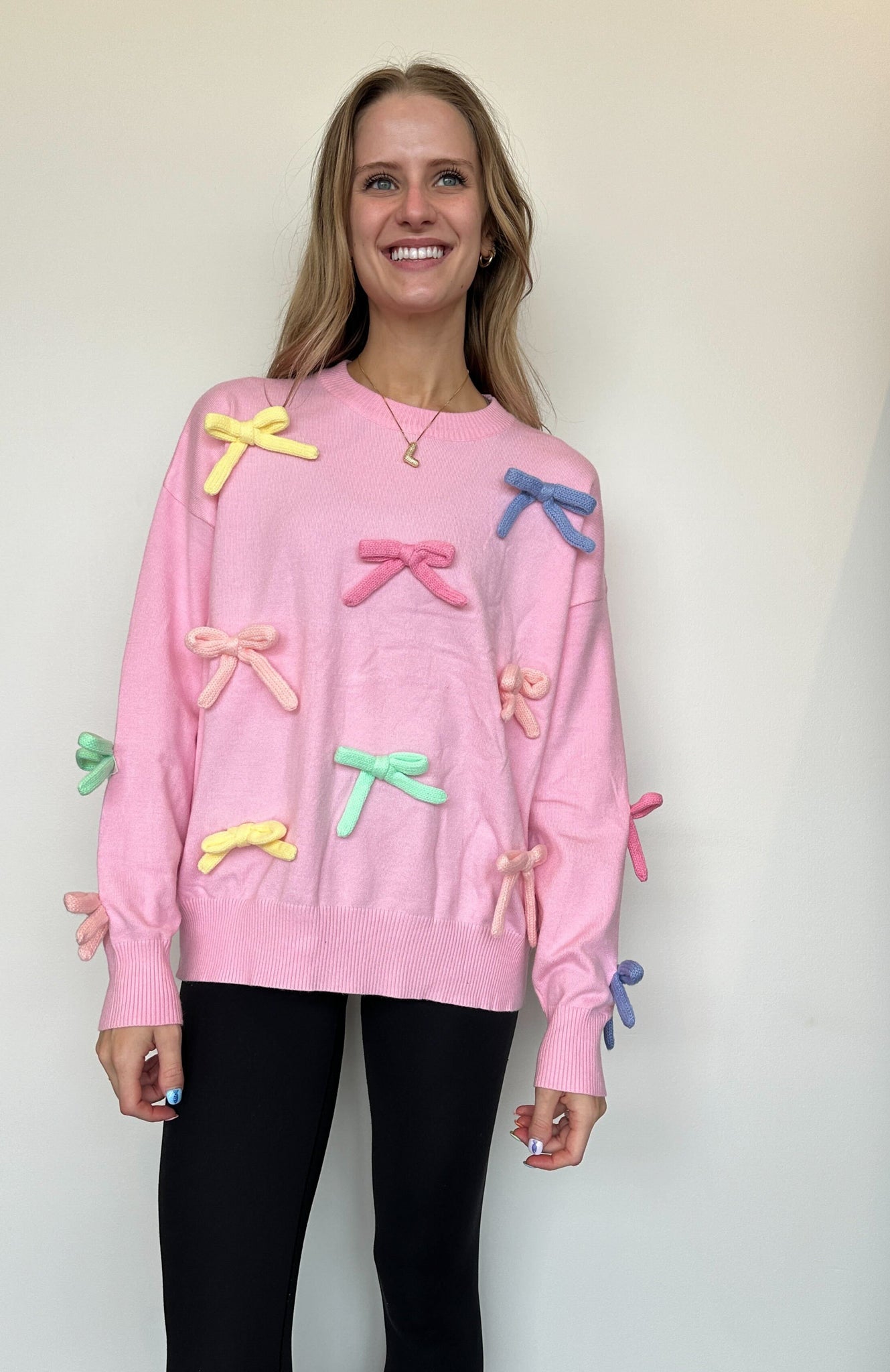 Multicolored Bow Detail Sweater-130 - TOPS - SWEATERS/SWEATSHIRTS-FANTASTIC FAWN-[option4]-[option5]-[option6]-Leather & Lace Boutique Shop