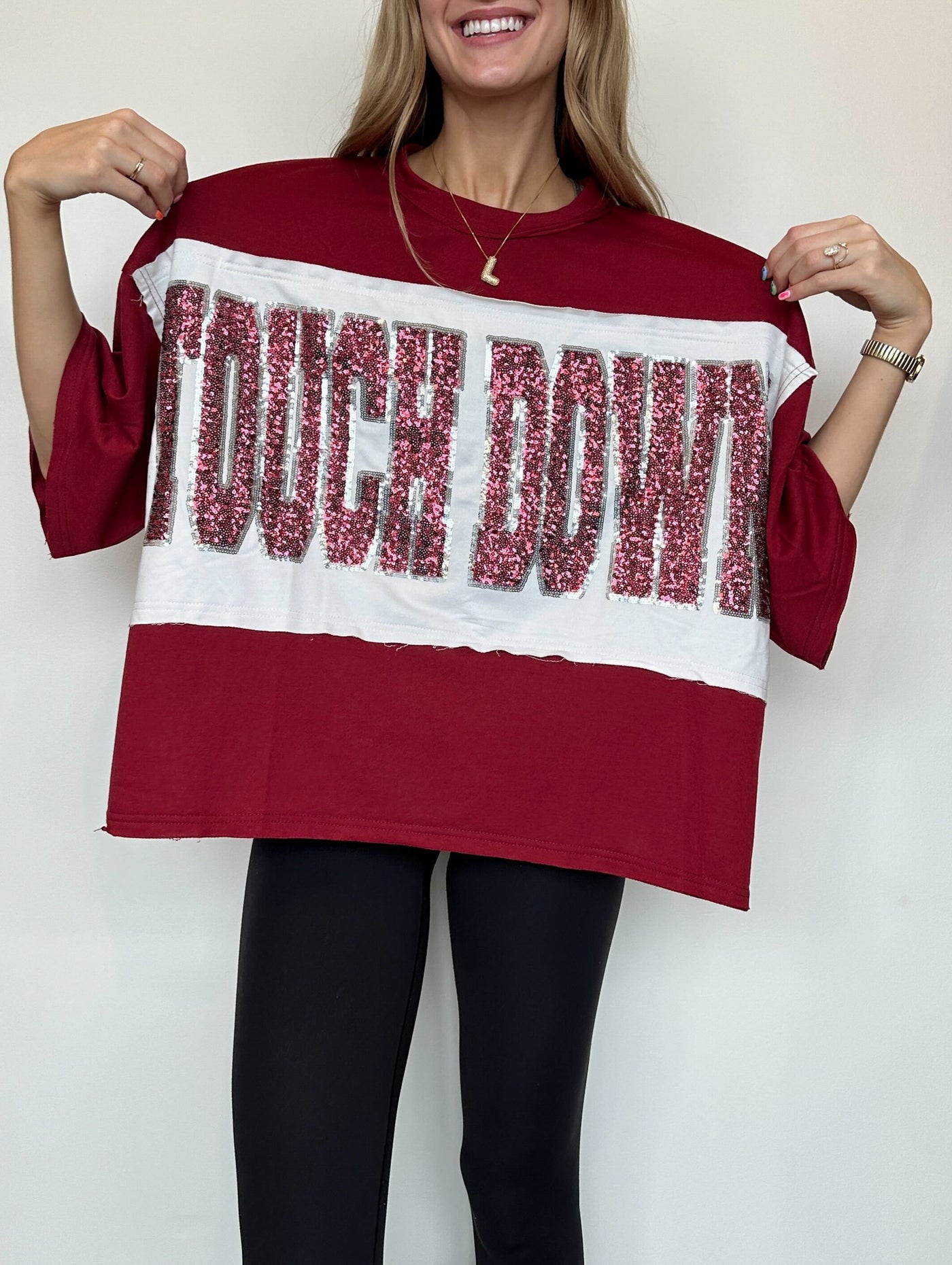 Touchdown Sequin Pullover- Crimson-130 - TOPS - SWEATERS/SWEATSHIRTS-FANTASTIC FAWN-[option4]-[option5]-[option6]-Leather & Lace Boutique Shop