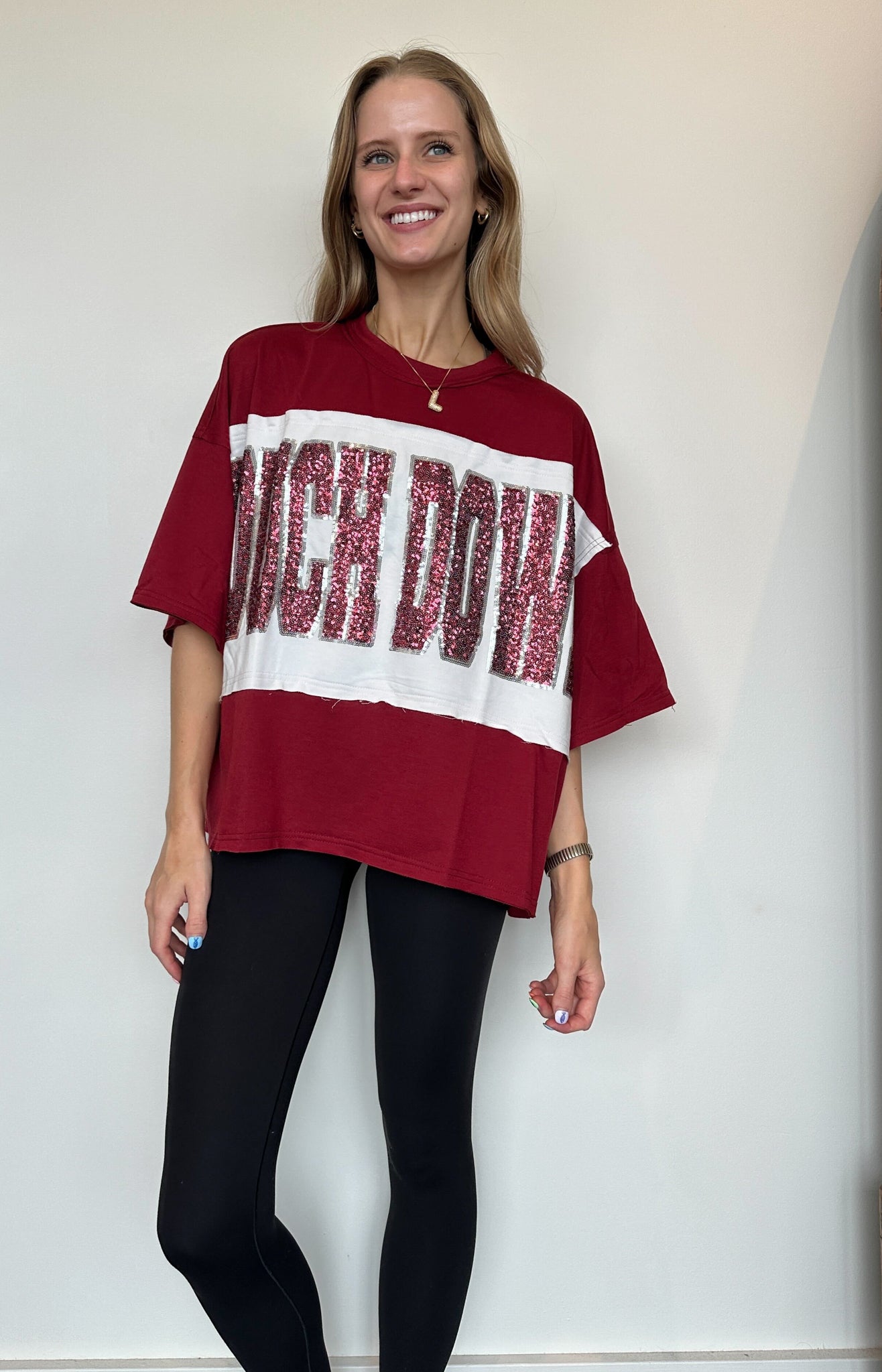 Touchdown Sequin Pullover- Crimson-130 - TOPS - SWEATERS/SWEATSHIRTS-FANTASTIC FAWN-[option4]-[option5]-[option6]-Leather & Lace Boutique Shop