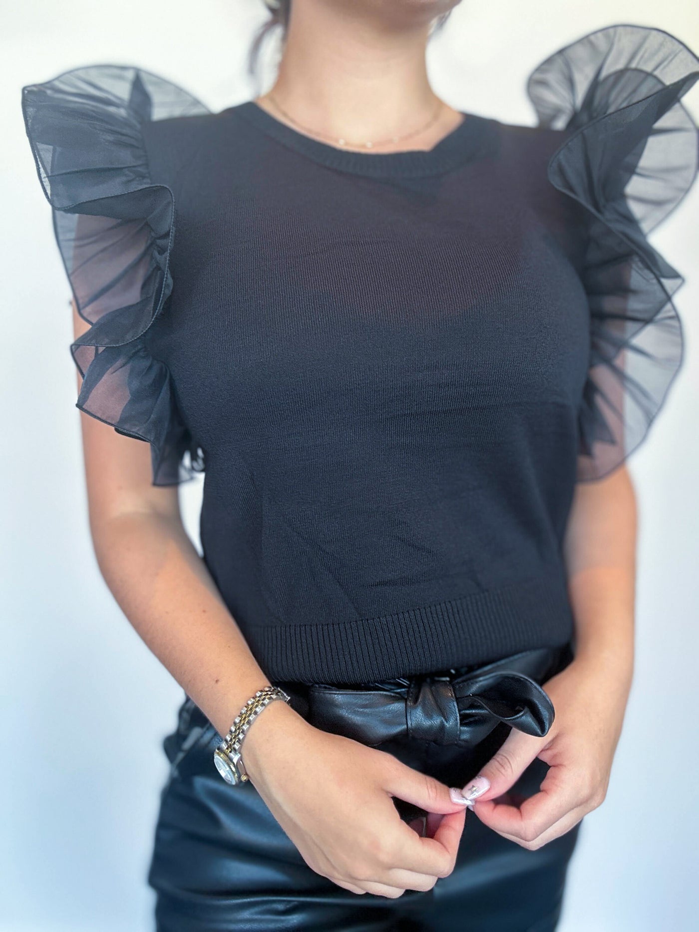 Sheer Ruffle Sleeveless Knit Top-100 - TOPS - SHORT SLEEVE/SLEEVELESS-STRUT AND BOLT-[option4]-[option5]-[option6]-Leather & Lace Boutique Shop