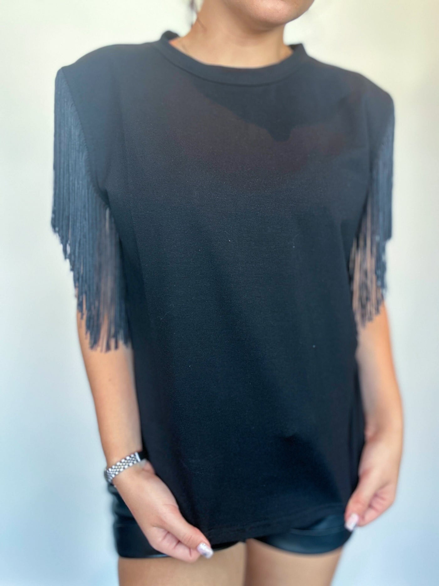 Fringe Detailed Knit Top- Black-100 - TOPS - SHORT SLEEVE/SLEEVELESS-STRUT AND BOLT-[option4]-[option5]-[option6]-Leather & Lace Boutique Shop