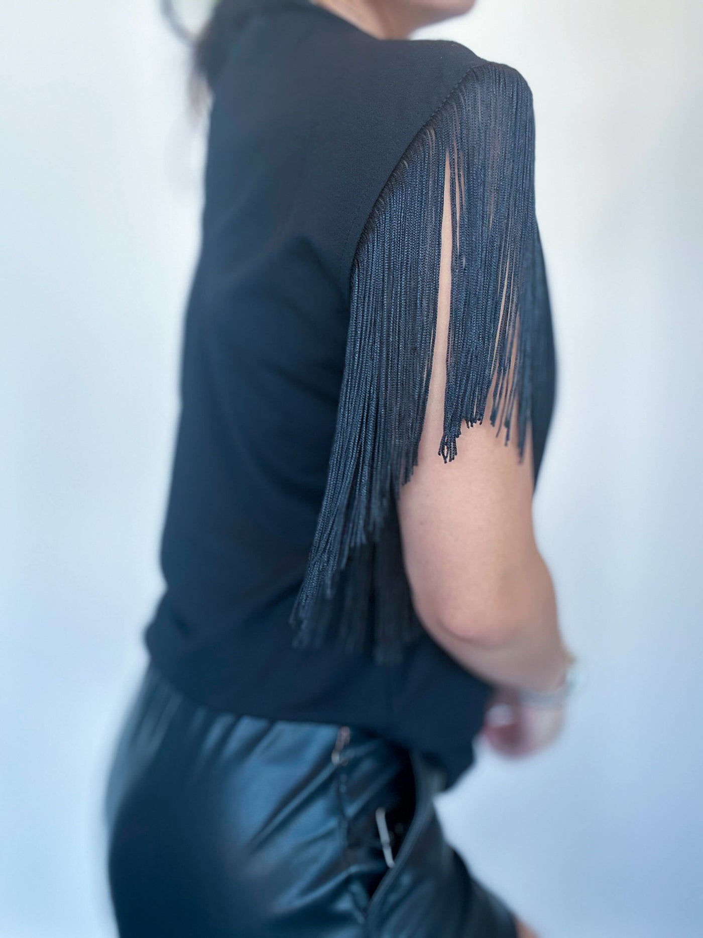 Fringe Detailed Knit Top- Black-100 - TOPS - SHORT SLEEVE/SLEEVELESS-STRUT AND BOLT-[option4]-[option5]-[option6]-Leather & Lace Boutique Shop