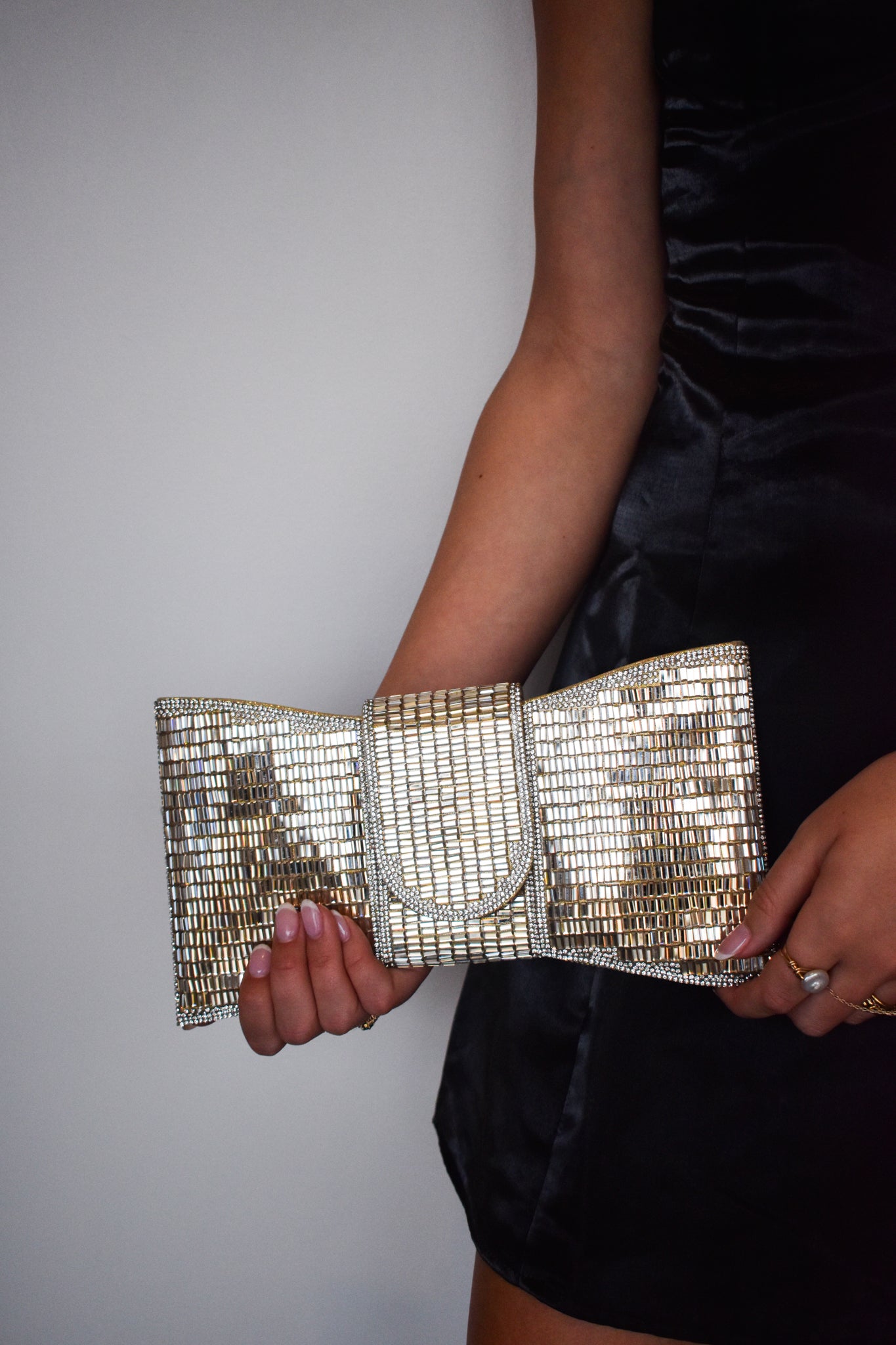 Bow Clutch Purse- Gold-190 - ACCESSORIES - BAGS/BELTS-ICCO ACCESSORIES-[option4]-[option5]-[option6]-Leather & Lace Boutique Shop