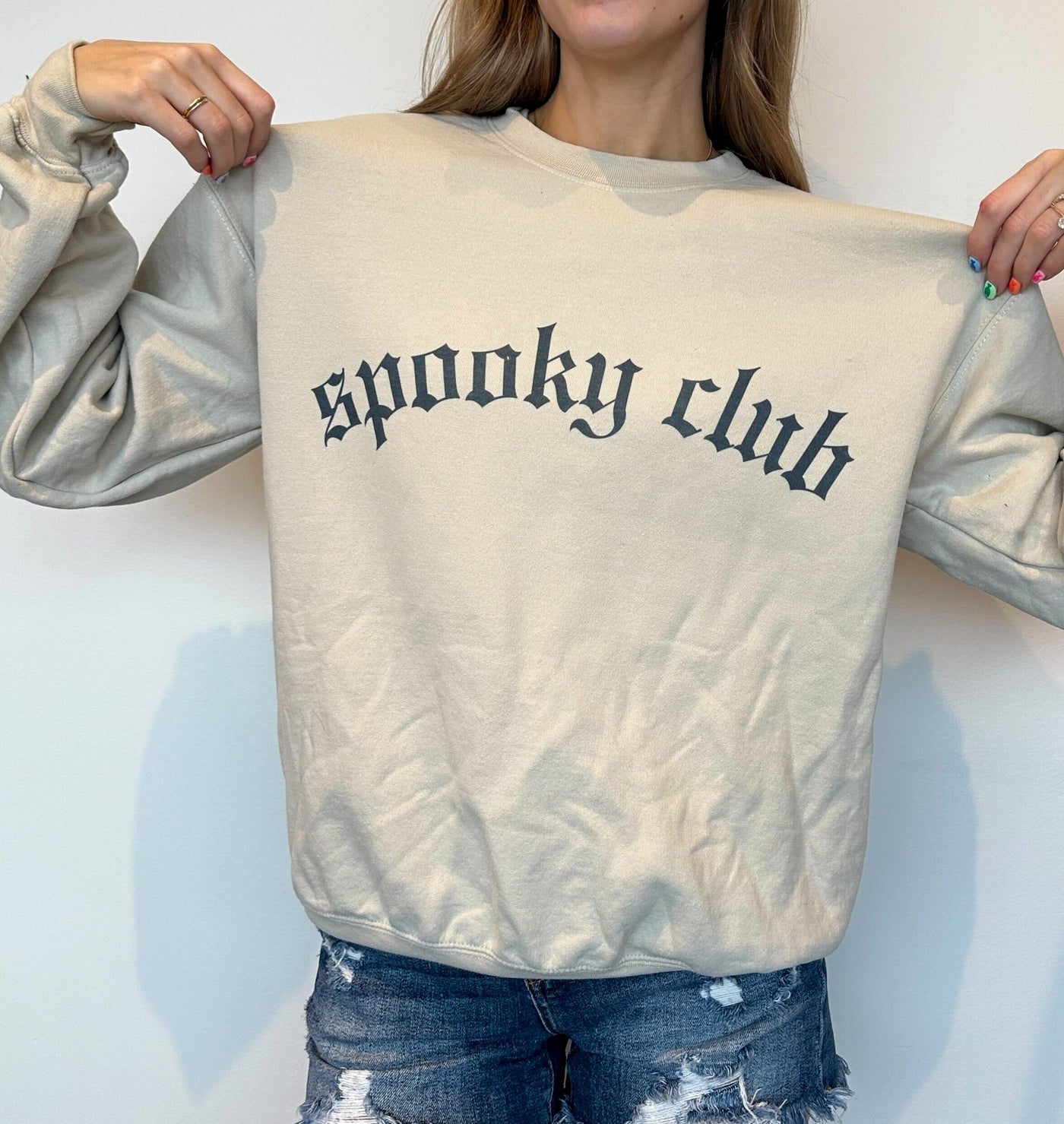 Spooky Club Graphic Sweatshirt- Sand-135 - DEMAND GRAPHIC-LEATHER & LACE-[option4]-[option5]-[option6]-Leather & Lace Boutique Shop