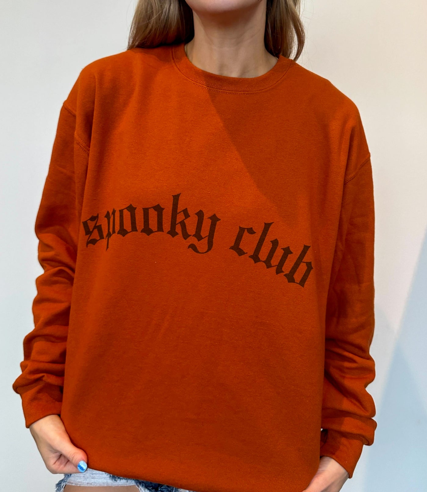 Spooky Club Graphic Sweatshirt- Rust-135 - DEMAND GRAPHIC-LEATHER & LACE-[option4]-[option5]-[option6]-Leather & Lace Boutique Shop