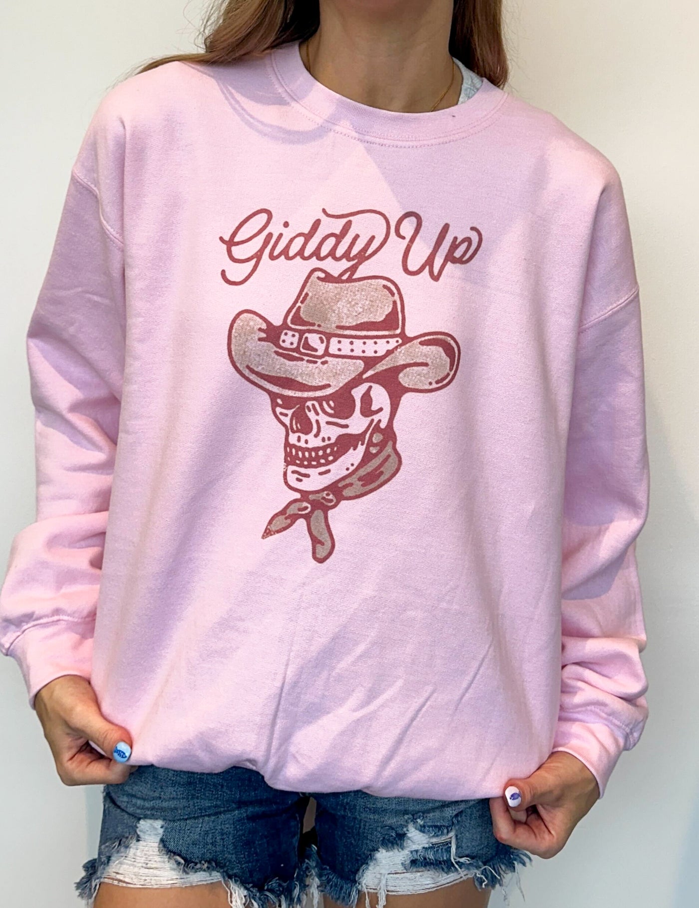 Giddy Up Skeleton Graphic Sweatshirt-135 - DEMAND GRAPHIC-LEATHER & LACE-[option4]-[option5]-[option6]-Leather & Lace Boutique Shop