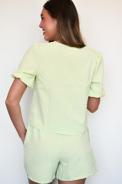 Rosie Gingham Tie Blouse- Lime-170 - SETS-HYFVE-[option4]-[option5]-[option6]-Leather & Lace Boutique Shop