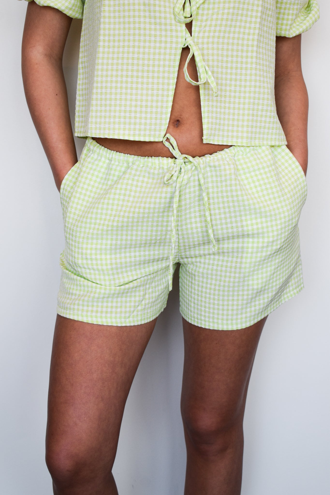 Rosie Gingham Tie Shorts- Lime-170 - SETS-HYFVE-[option4]-[option5]-[option6]-Leather & Lace Boutique Shop