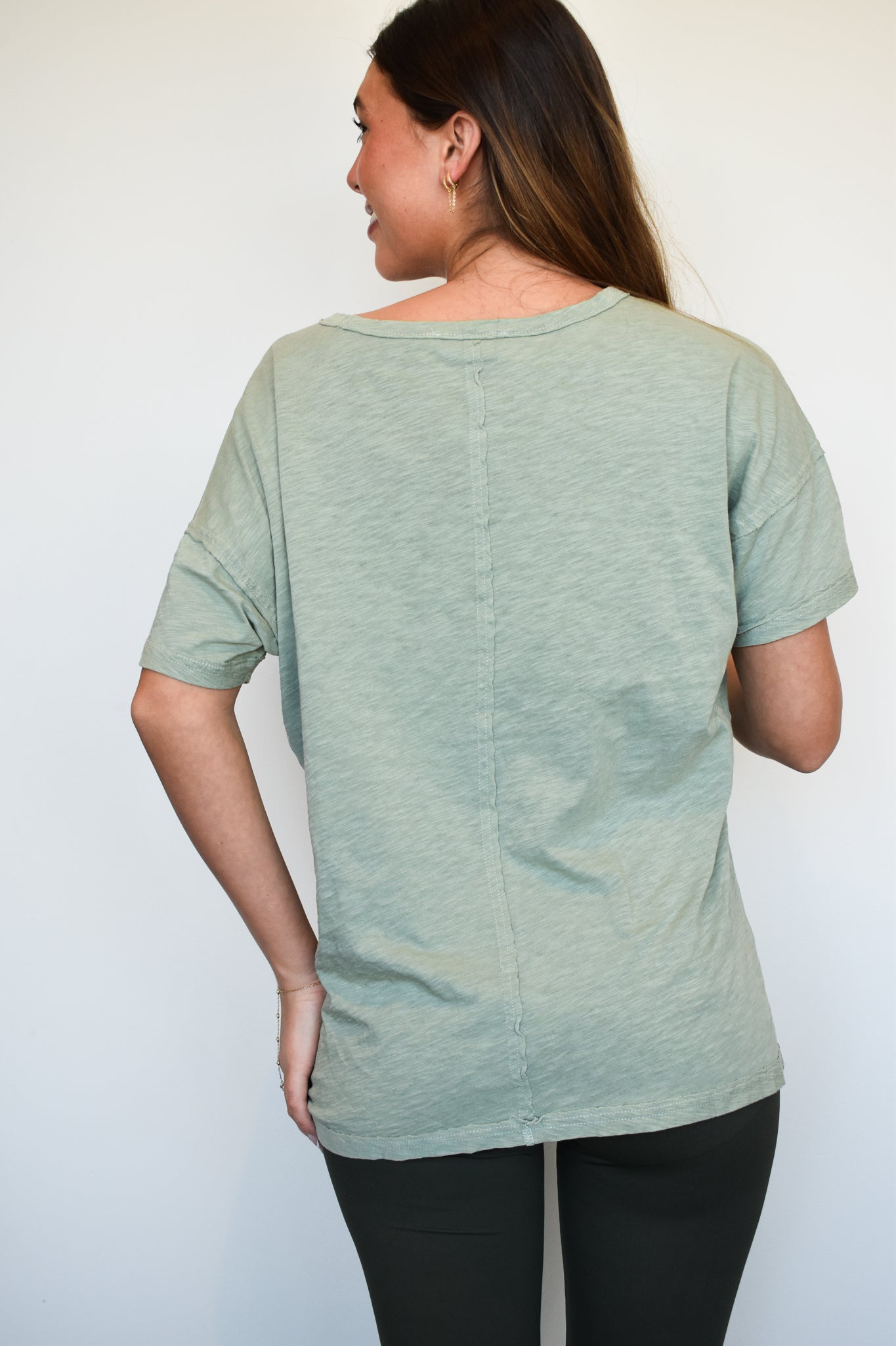 Simply Lovely Relaxed Fit Tee- Sage-100 - TOPS - SHORT SLEEVE/SLEEVELESS-HYFVE-[option4]-[option5]-[option6]-Leather & Lace Boutique Shop