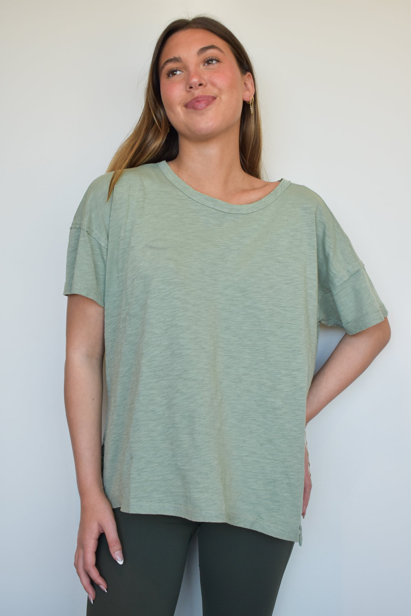 Simply Lovely Relaxed Fit Tee- Sage-100 - TOPS - SHORT SLEEVE/SLEEVELESS-HYFVE-[option4]-[option5]-[option6]-Leather & Lace Boutique Shop