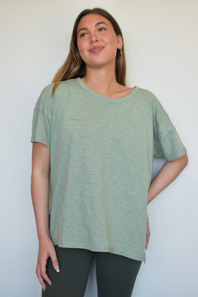 Simply Lovely Relaxed Fit Tee- Sage-100 - TOPS - SHORT SLEEVE/SLEEVELESS-HYFVE-[option4]-[option5]-[option6]-Leather & Lace Boutique Shop