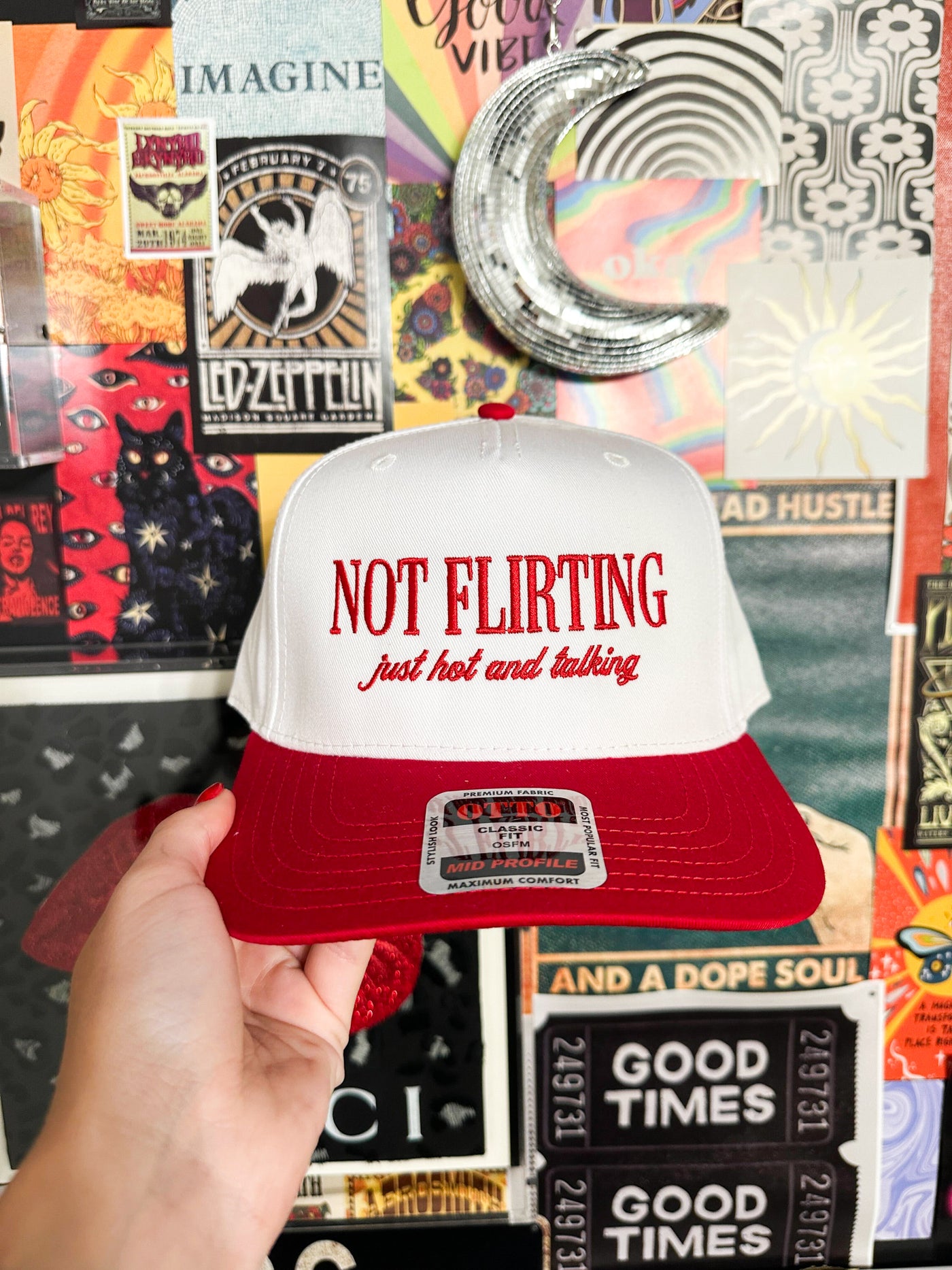 Not Flirting Wide Brim Trucker Hat- Red-190 - ACCESSORIES - HATS/HEADWEAR-THE HAPPIEST-[option4]-[option5]-[option6]-Leather & Lace Boutique Shop